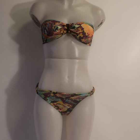 Womens Pilyq Multicolor Python Print 2 Pc Set Bandeau Bikini S * - Picture 2 of 8